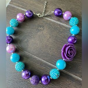 Bubblegum Necklace Bauble Beads Bow Purple Aqua Jewelry